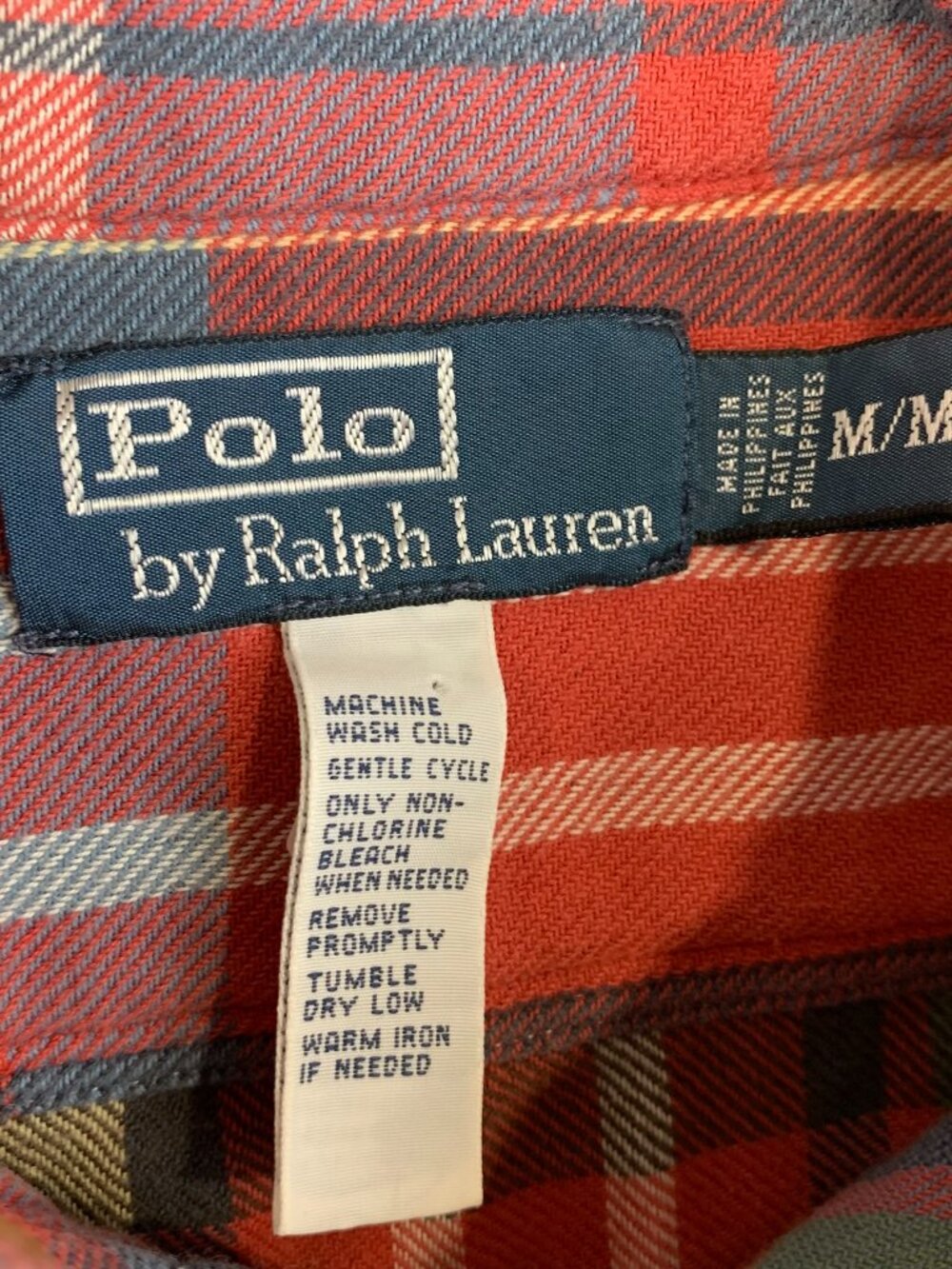 Ralph Lauren Polo Men Work Shirt Medium Blue Plaid Flannel Button Up Long Sleeve - Picture 4 of 8